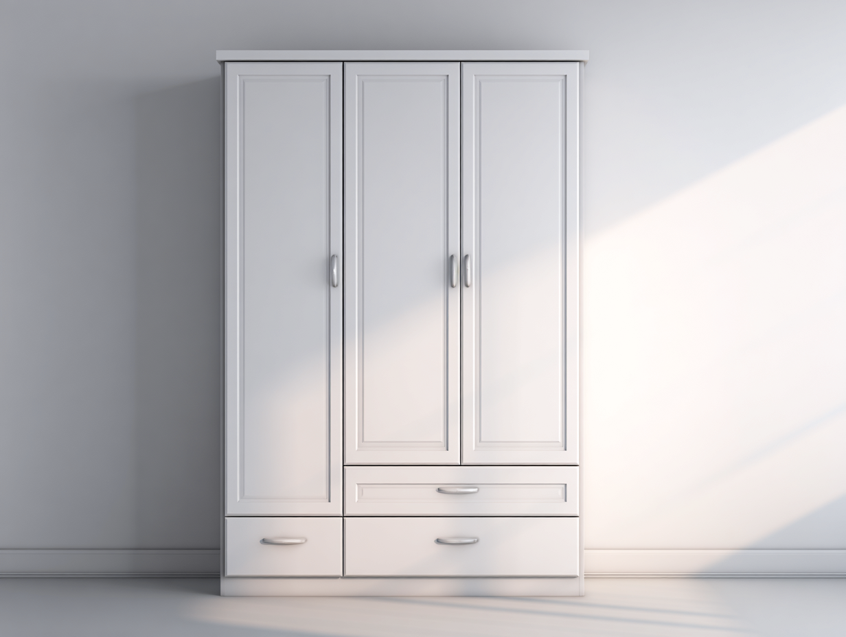 3 Door Wardrobe engineered wood construction 135x55x200 cm - white - classic storage design-Decorure