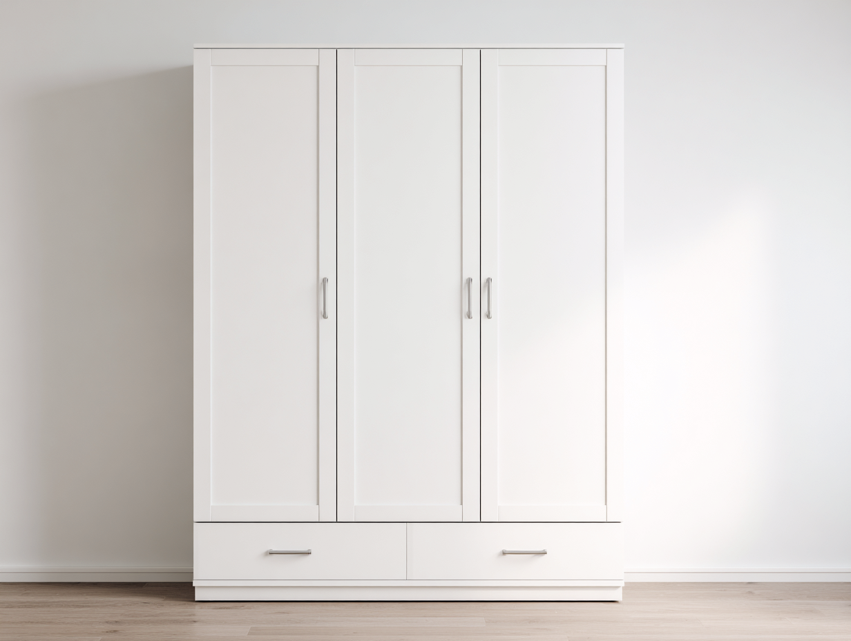 3 Door Wardrobe wooden storage cabinet with drawers for bedroom use 135x55x200 cm - White - modern functional design-Decorure