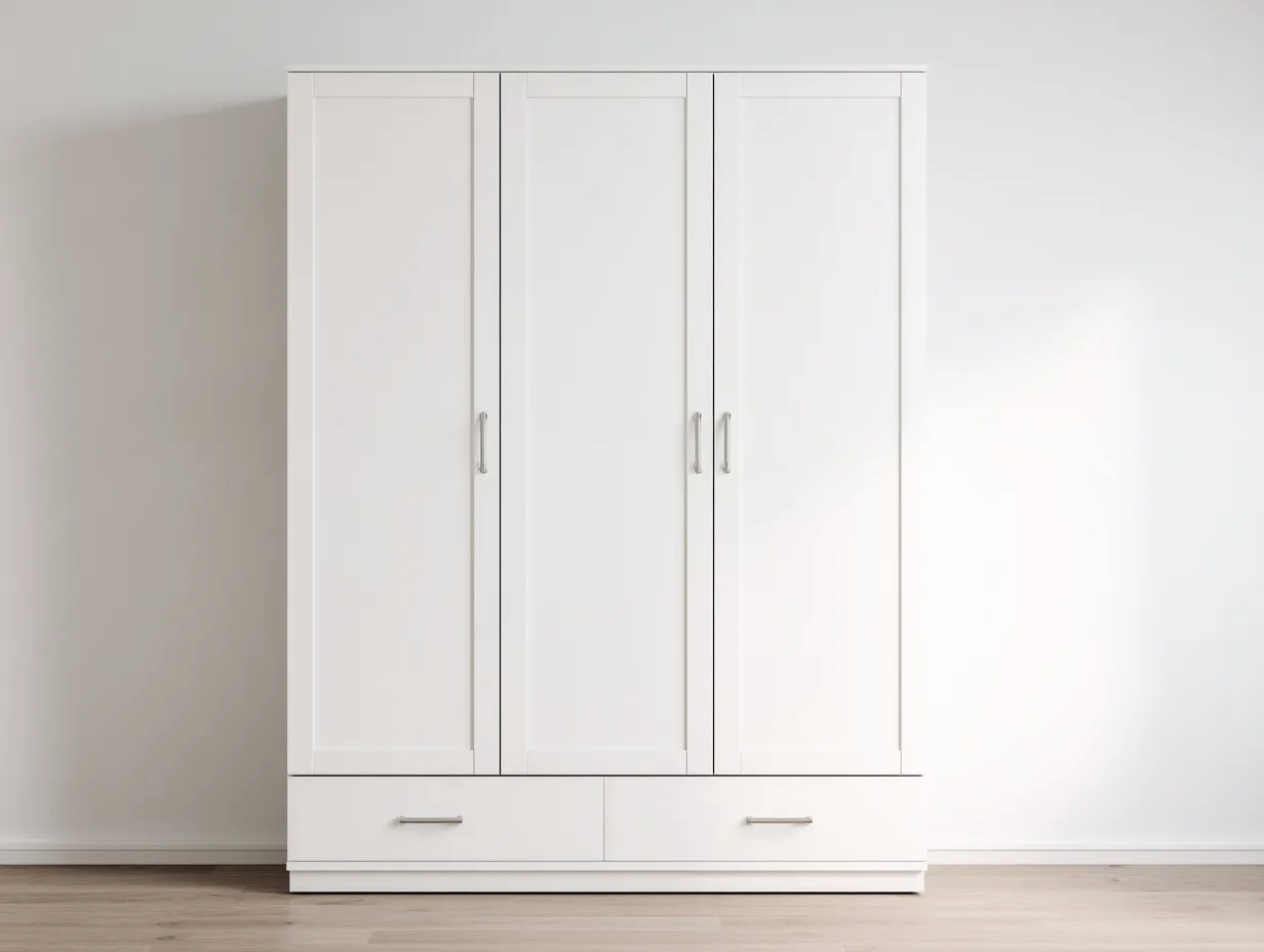 3 Door Wardrobe wooden storage cabinet with drawers for bedroom use 135x55x200 cm - White - modern functional design-Decorure