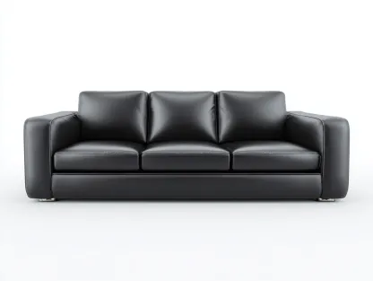 3 Seater Sofas leather upholstered 3 seater sofa 220x90x80 cm - black - modern minimalist design-Decorure