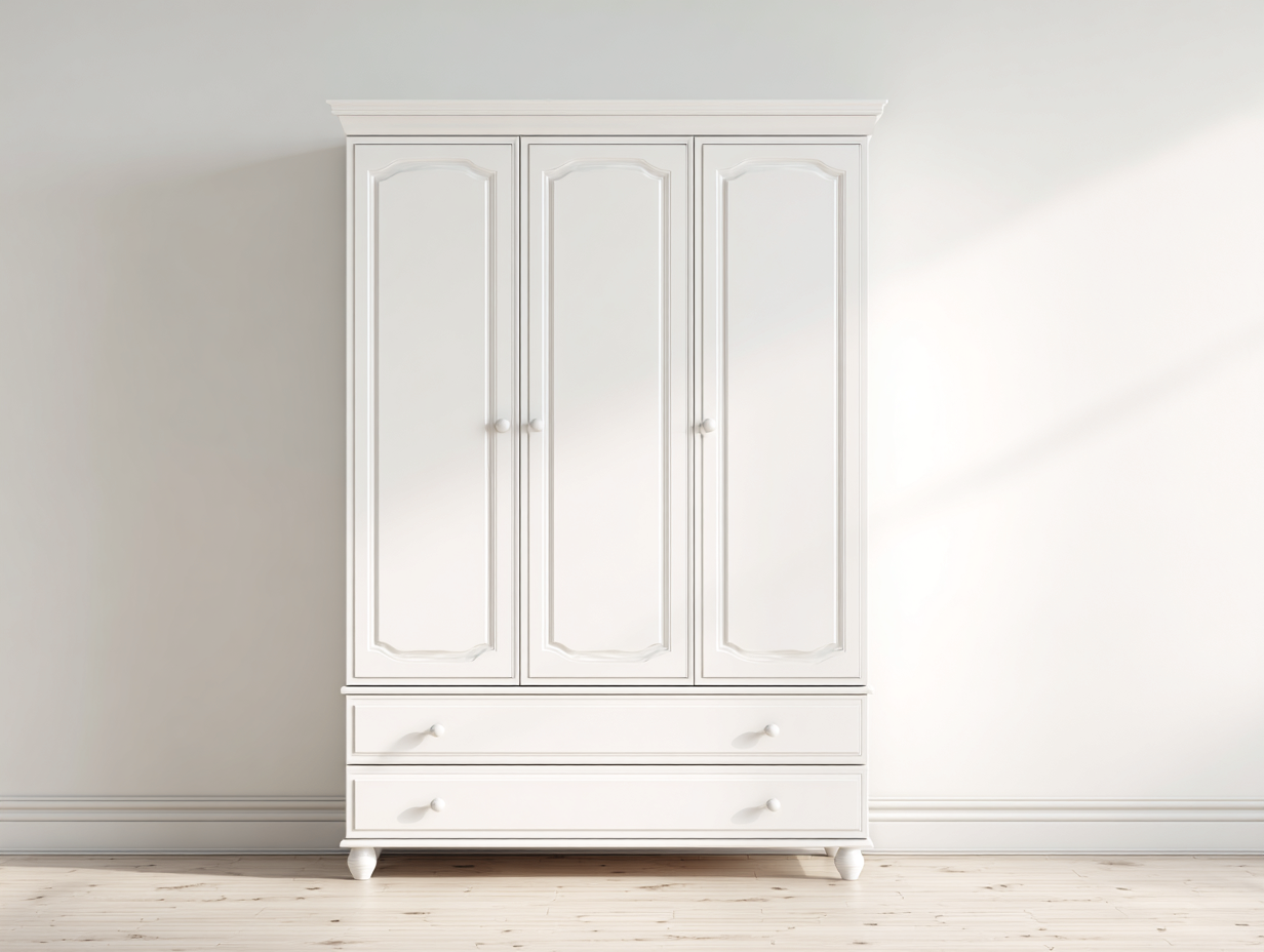 3 Door Wardrobe engineered wood construction 140x56x205 cm - white - classic storage design-Decorure