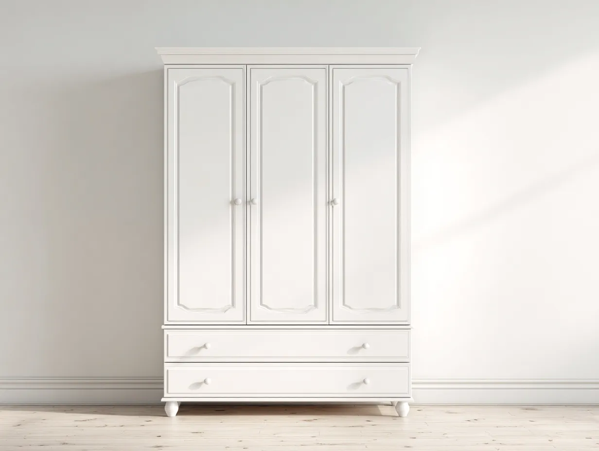3 Door Wardrobe engineered wood construction 140x56x205 cm - white - classic storage design-Decorure