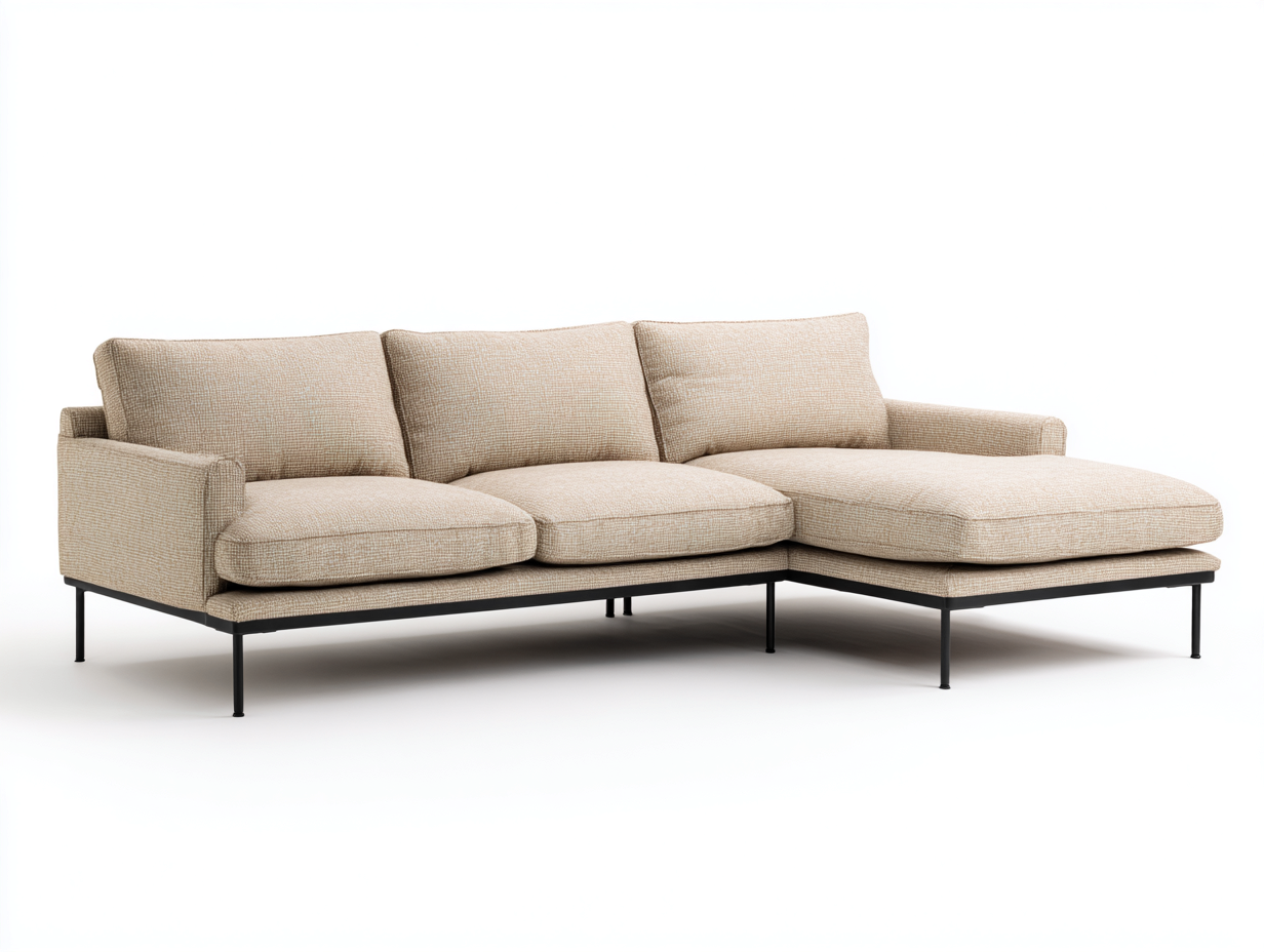 Sectional Sofa fabric upholstered 260x160x85 cm - beige - modern modular design for living room-Decorure