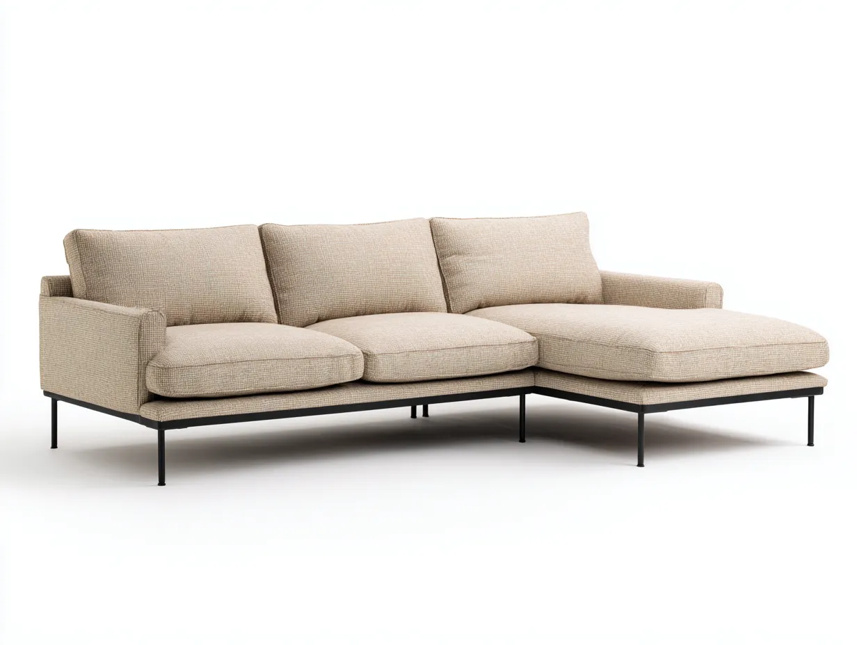 Sectional Sofa fabric upholstered 260x160x85 cm - beige - modern modular design for living room-Decorure