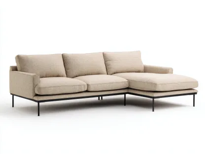 Sectional Sofa fabric upholstered 260x160x85 cm - beige - modern modular design for living room-Decorure