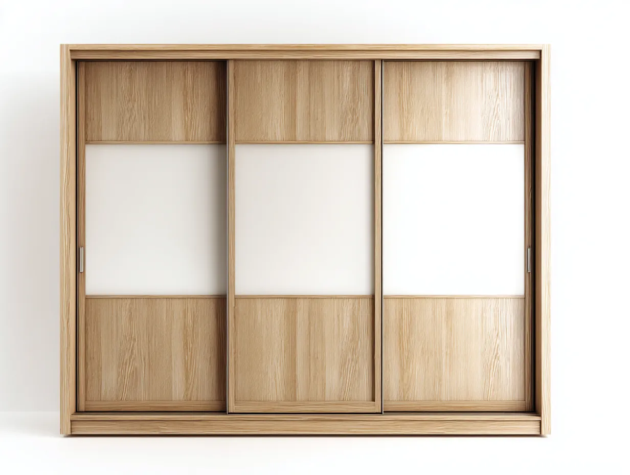 Sliding Door Wardrobe wooden storage cabinet with frosted panels for bedroom use 180x60x210 cm - Natural-White - modern minimalist design-Decorure