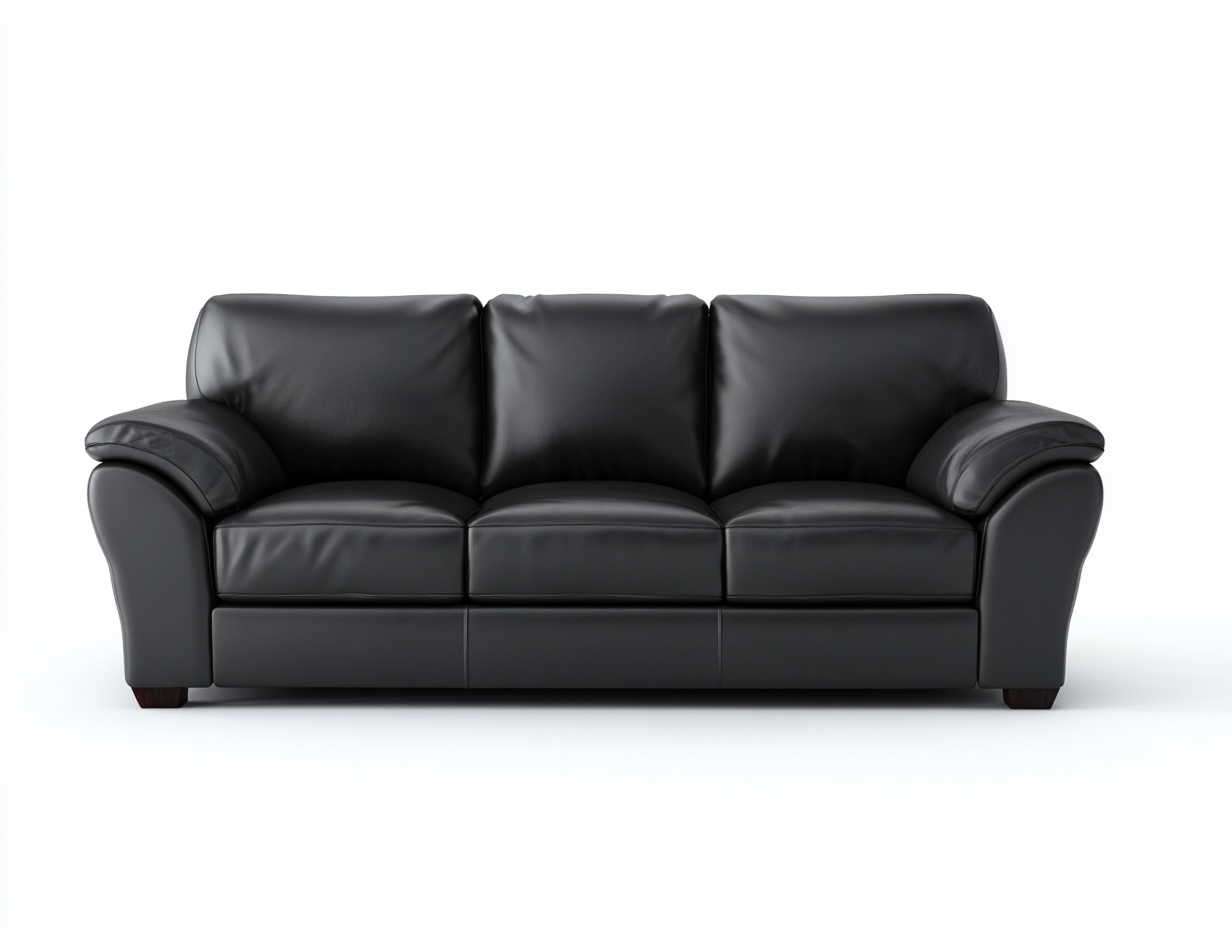 3 Seater Sofa leather upholstered 210x95x90 cm - black - classic comfort design for living room-Decorure