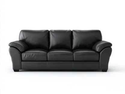 3 Seater Sofa leather upholstered 210x95x90 cm - black - classic comfort design for living room-Decorure