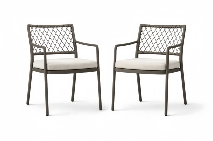 Metal Outdoor Armchair Set with Beige Cushions
