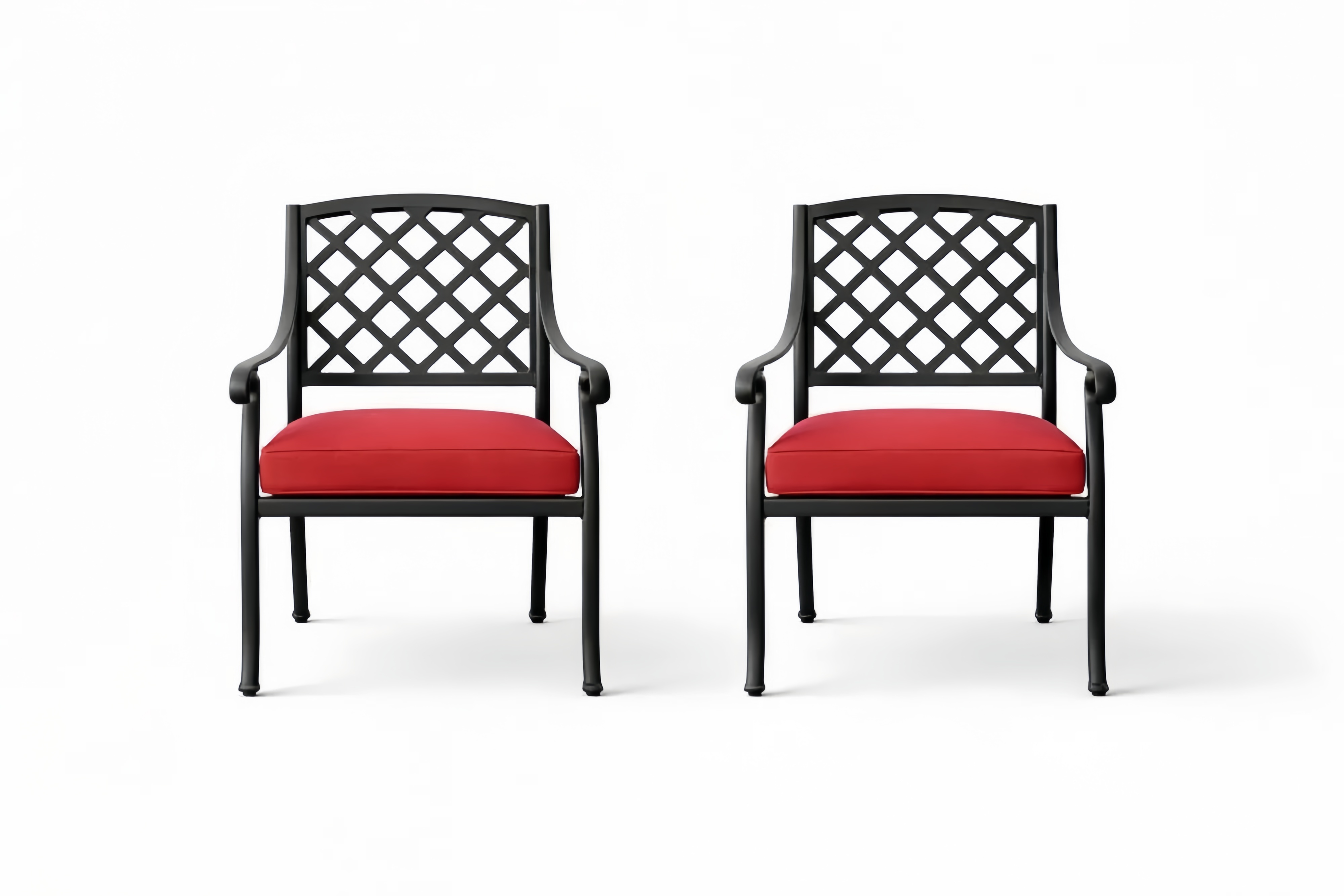 Metal Outdoor Armchair Set with Red Cushions - Black Frame, Set of 2