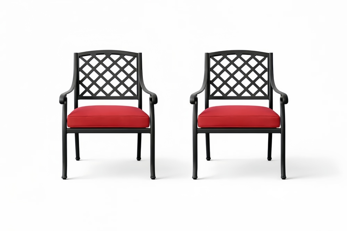 Metal Outdoor Armchair Set with Red Cushions - Black Frame, Set of 2
