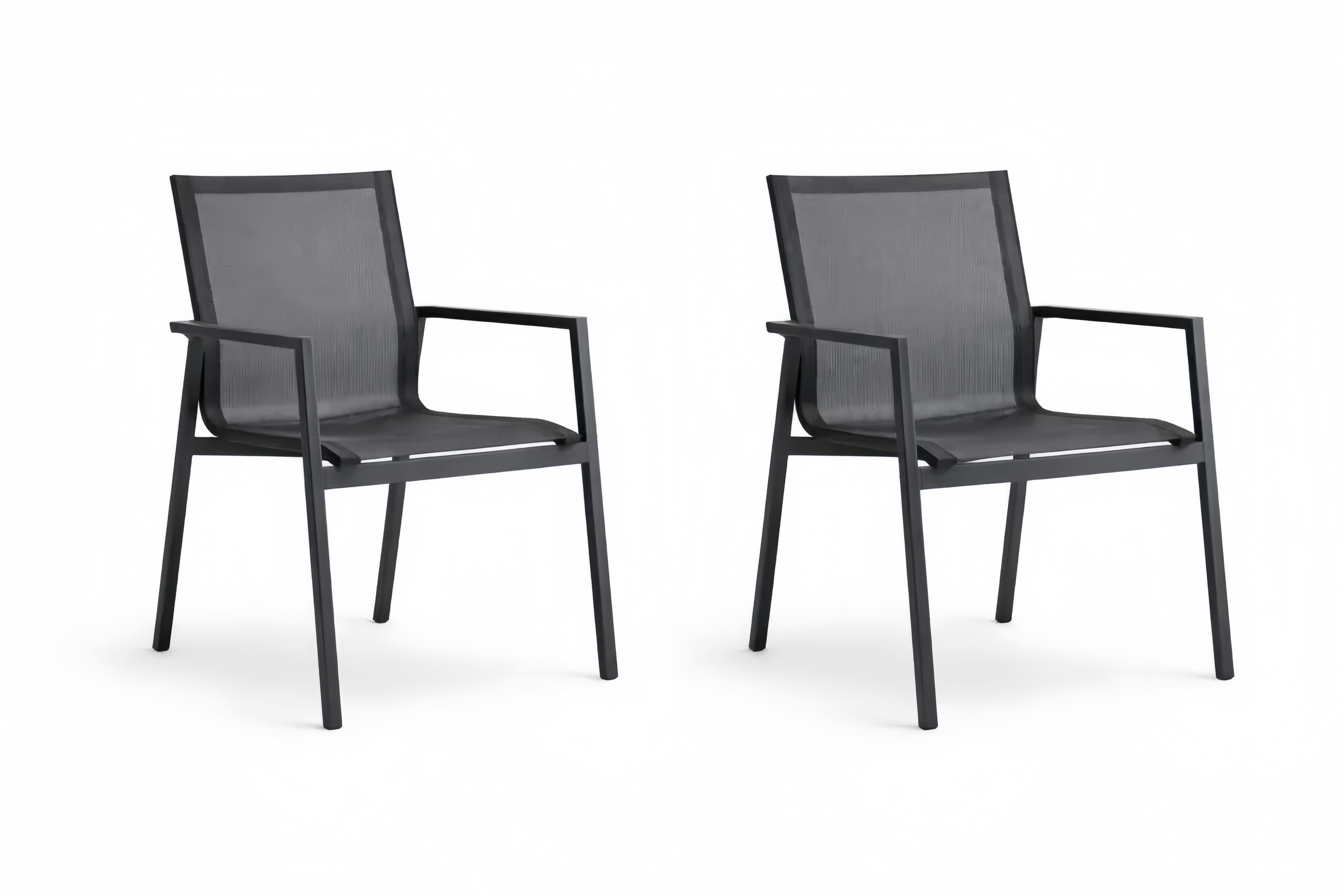 Black Mesh Fabric Outdoor Armchairs Set of 2 with Aluminum Frame