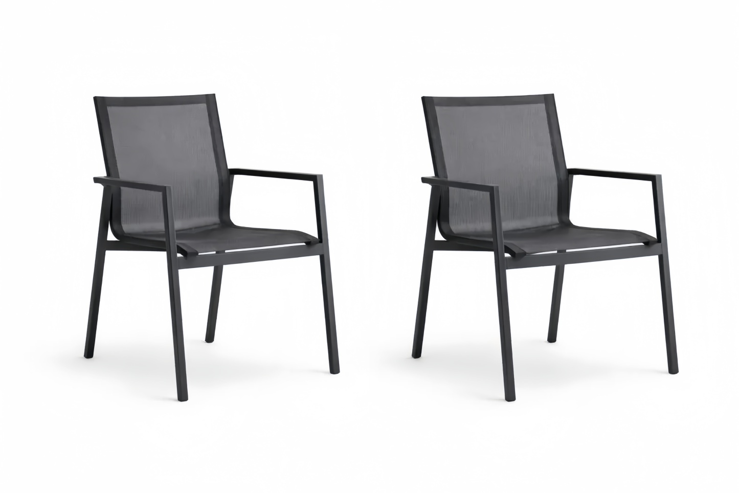 Black Mesh Fabric Outdoor Armchairs Set of 2 with Aluminum Frame