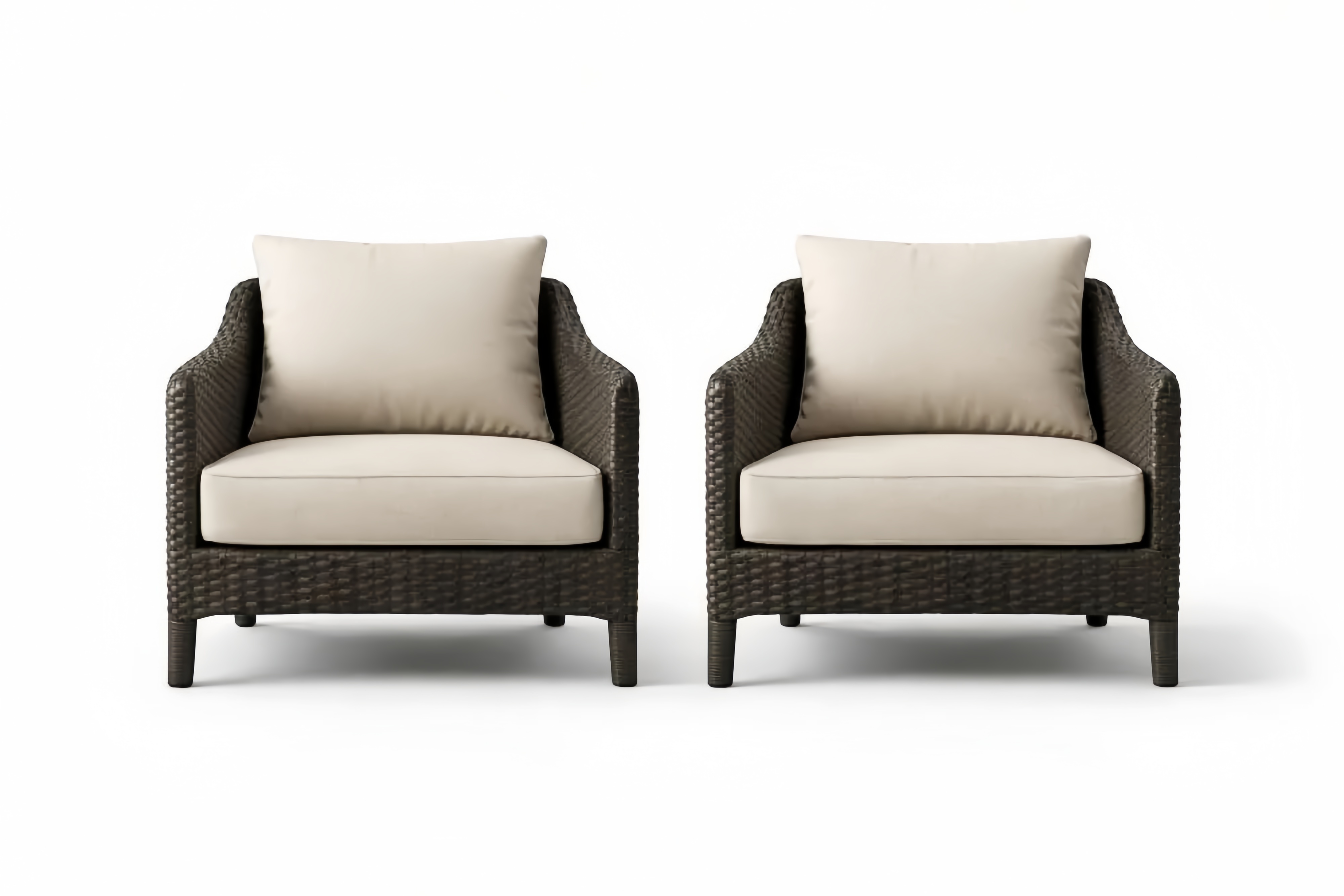 Wicker Armchair Set with Beige Cushions, 2-Piece