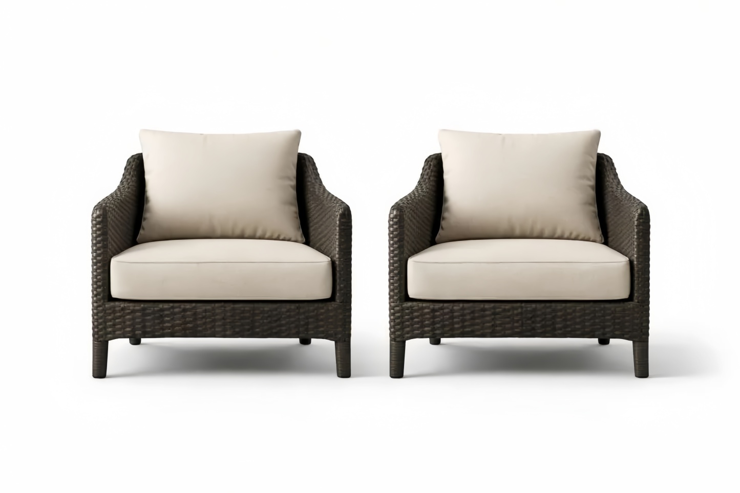 Wicker Armchair Set with Beige Cushions, 2-Piece