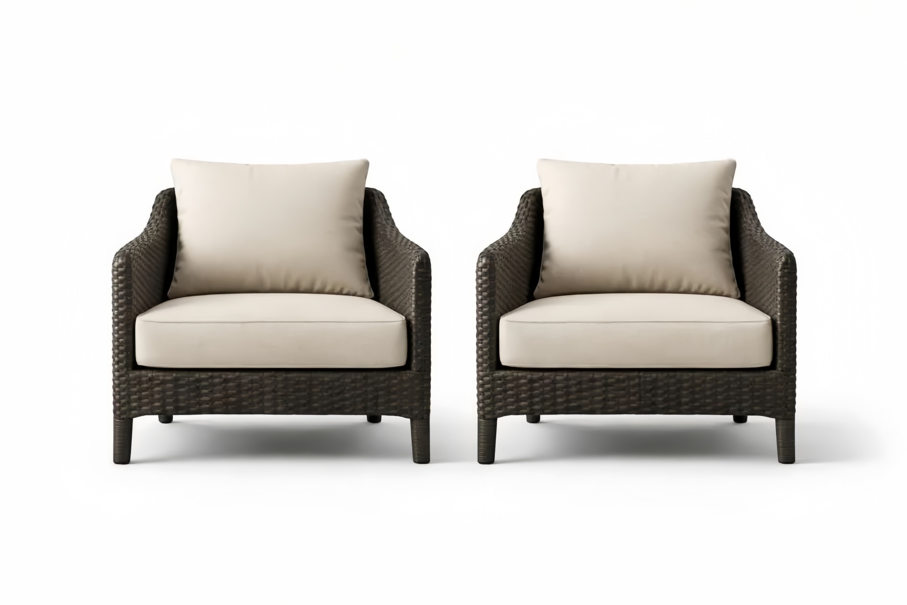 Wicker Armchair Set with Beige Cushions, 2-Piece