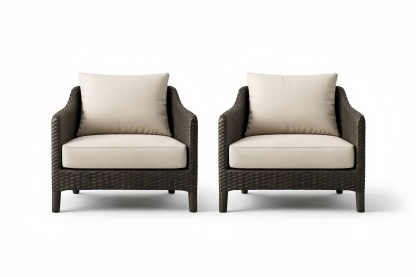 Wicker Armchair Set with Beige Cushions, 2-Piece