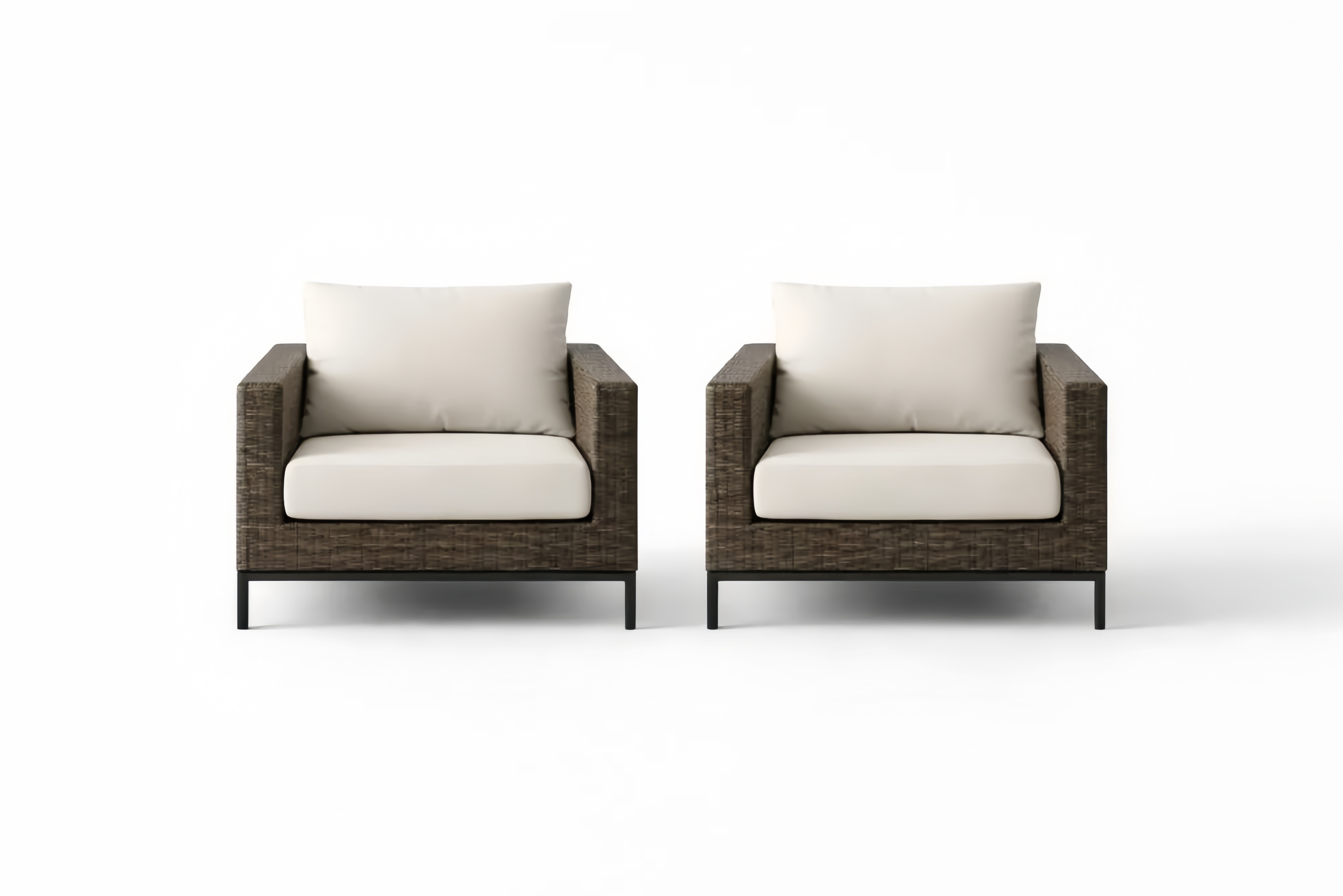 Rattan Armchair Set Brown and Beige with Metal Frame