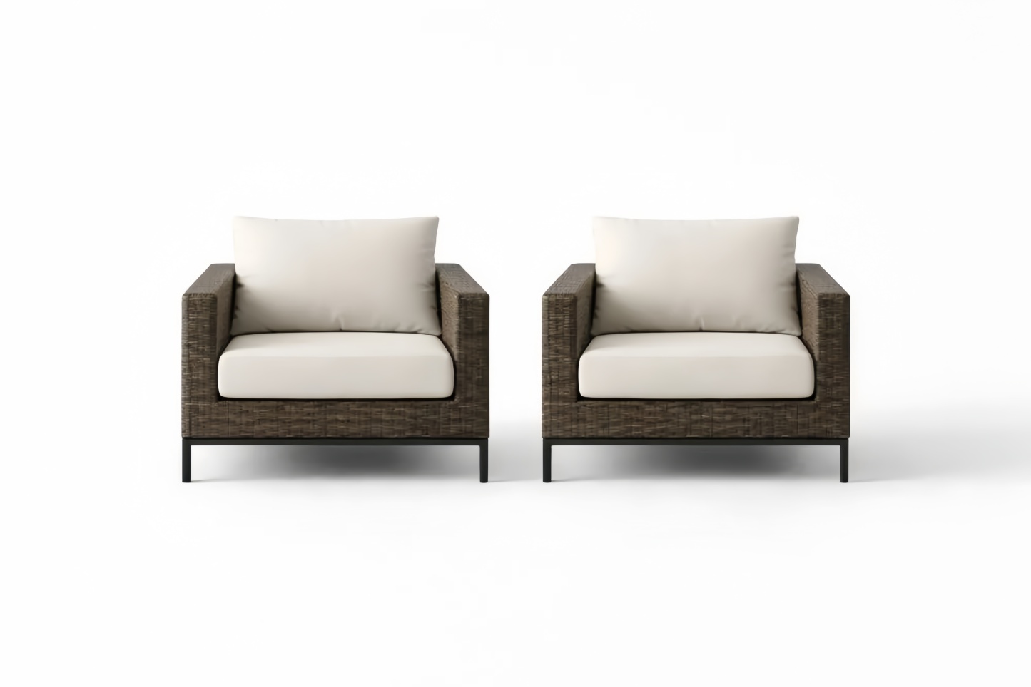 Rattan Armchair Set Brown and Beige with Metal Frame