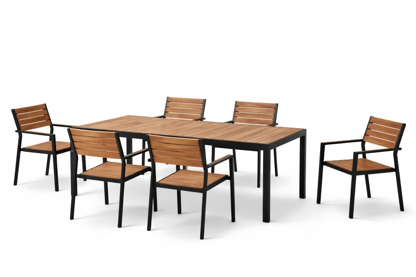 Outdoor 7-Piece Dining Table Set with Aluminum Frame and Wood Slat Chairs