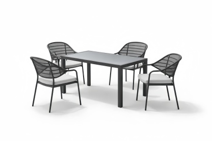 Outdoor Dining Set with Glass Table and Mesh Chairs – Black, 4-Seater