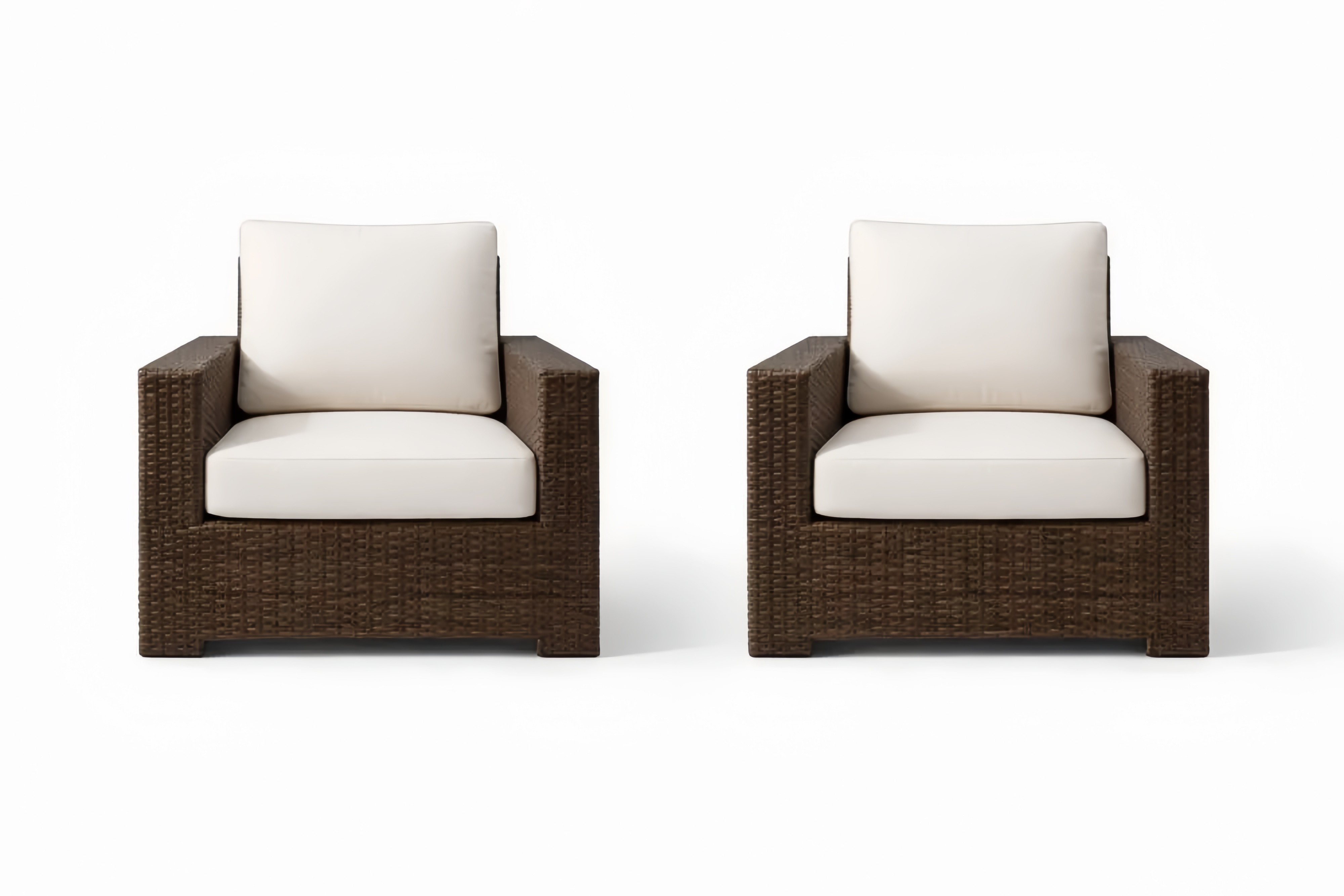Outdoor Patio Chair Set with Brown Wicker and Beige Cushions