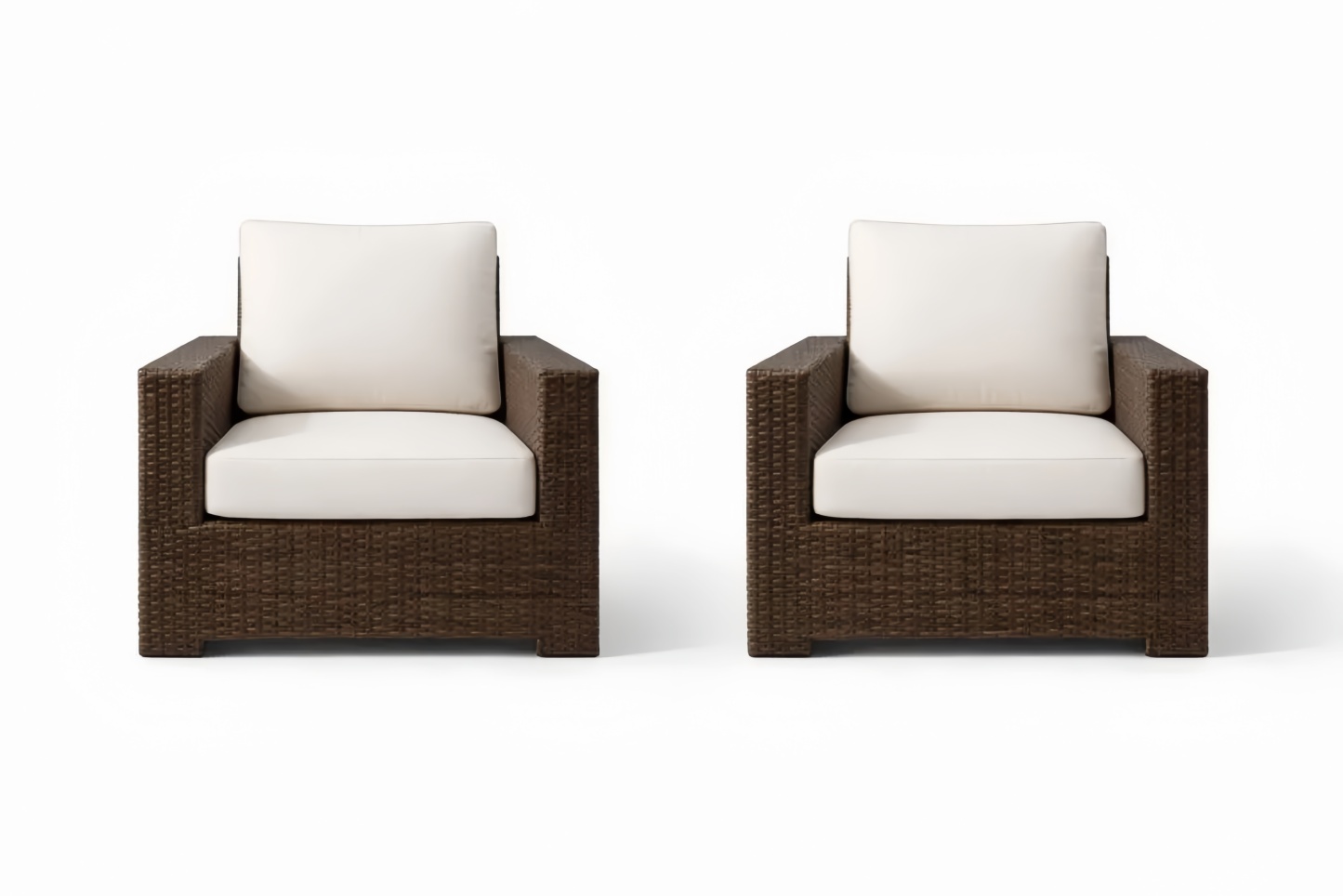 Outdoor Patio Chair Set with Brown Wicker and Beige Cushions
