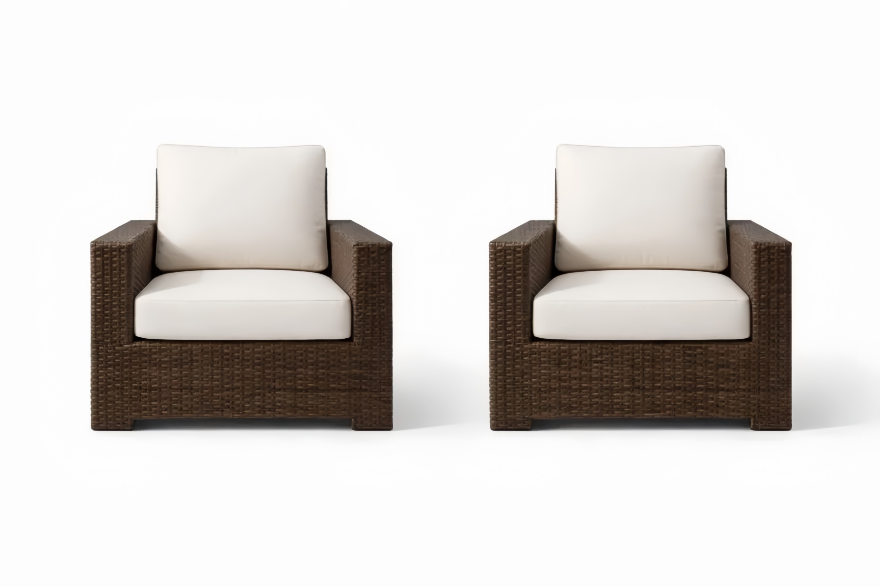 Outdoor Patio Chair Set with Brown Wicker and Beige Cushions