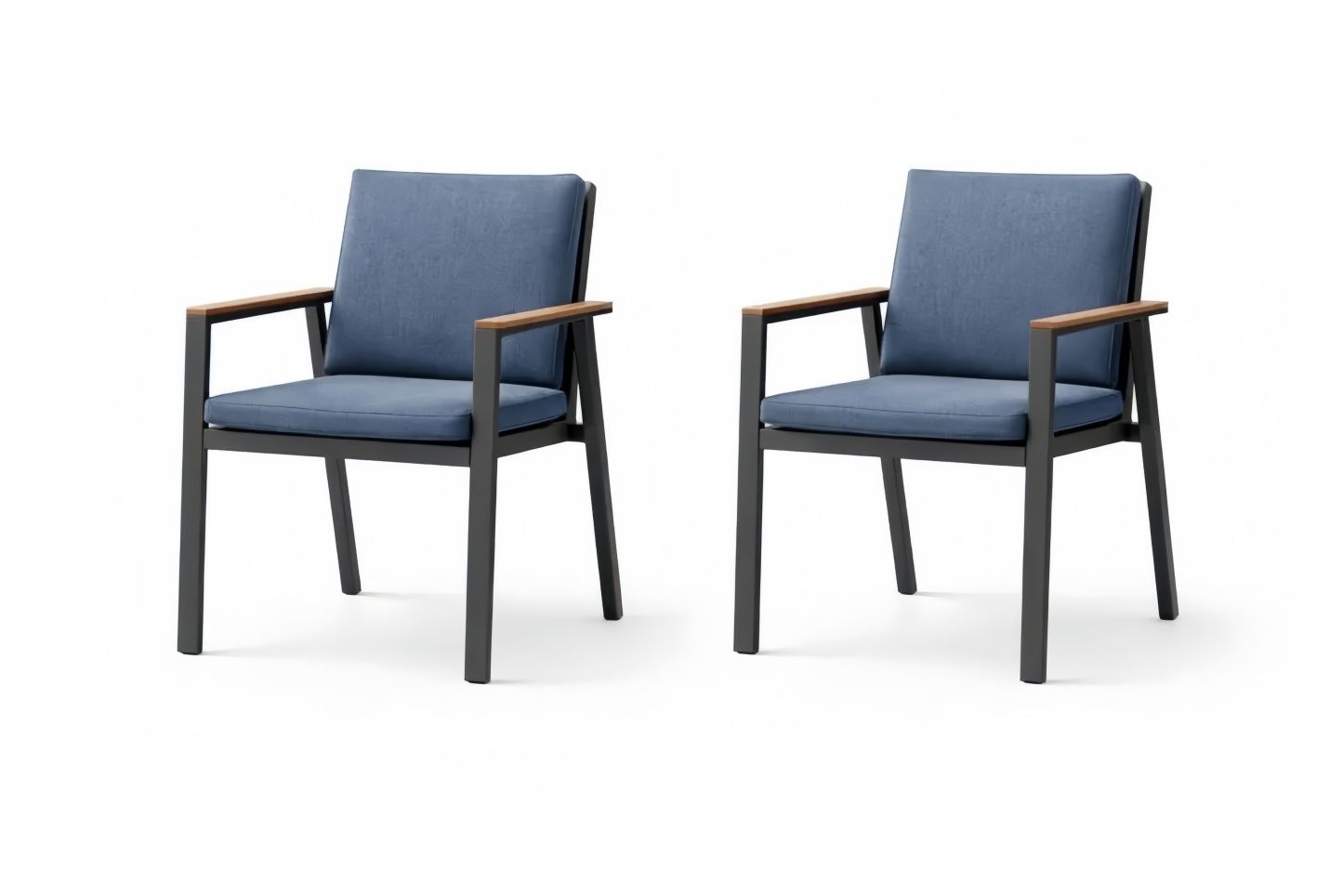 Set of 2 Outdoor Armchairs with Steel Frame and Blue Fabric Upholstery