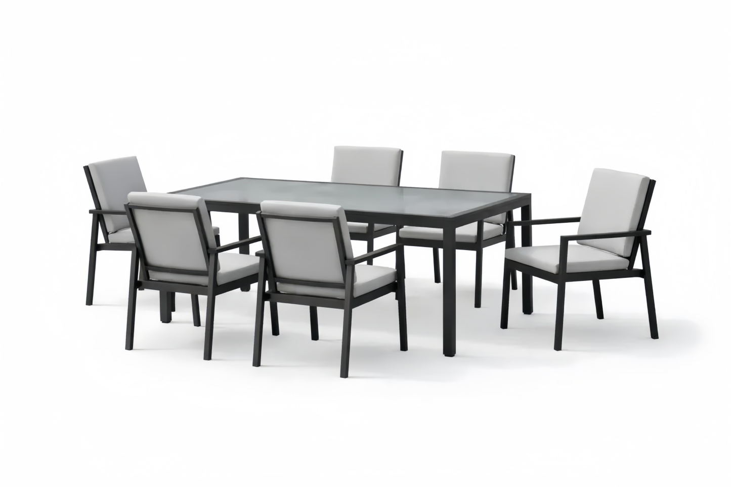Outdoor 7-Piece Aluminum Patio Table and Cushioned Chair Set