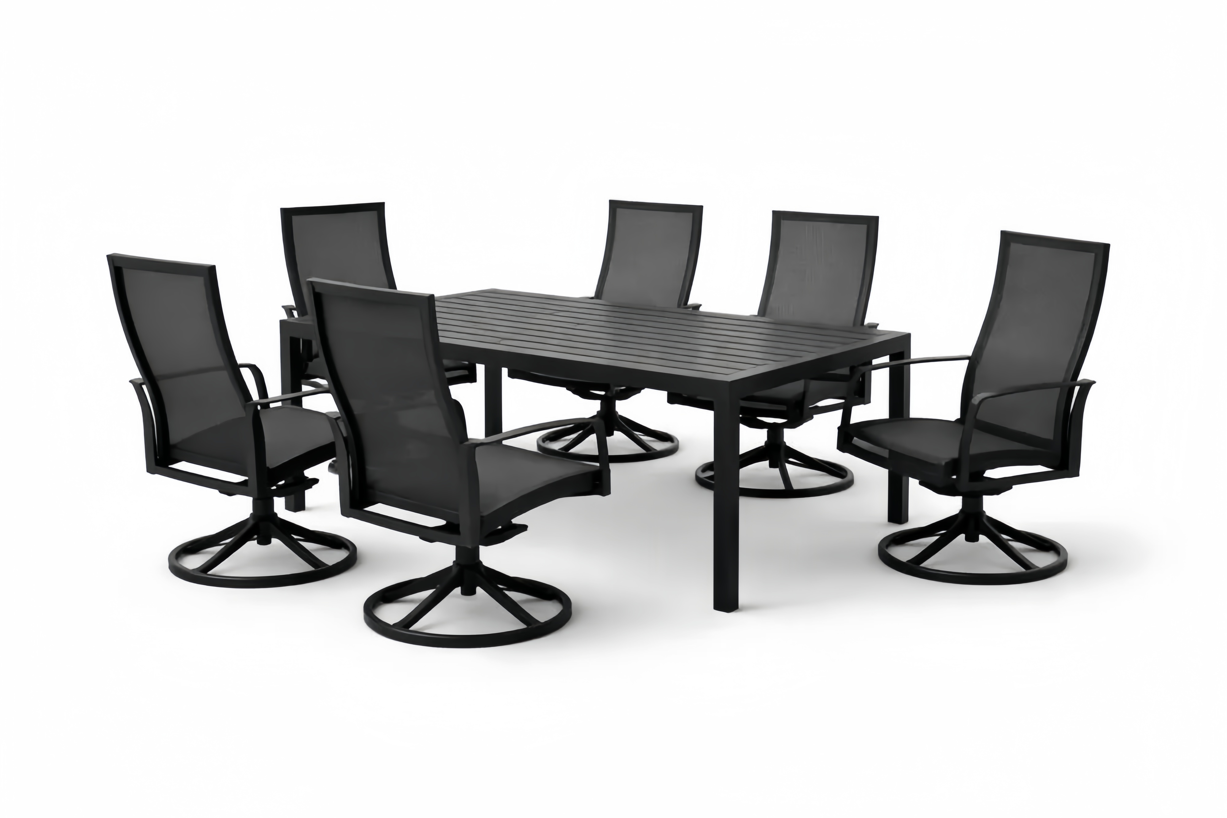 Black Outdoor Patio Dining Set with Rectangular Table and 6 Swivel Chairs