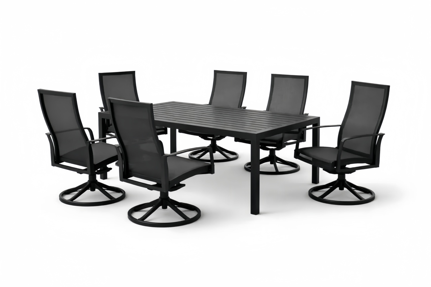Black Outdoor Patio Dining Set with Rectangular Table and 6 Swivel Chairs