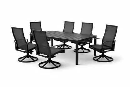 Black Outdoor Patio Dining Set with Rectangular Table and 6 Swivel Chairs