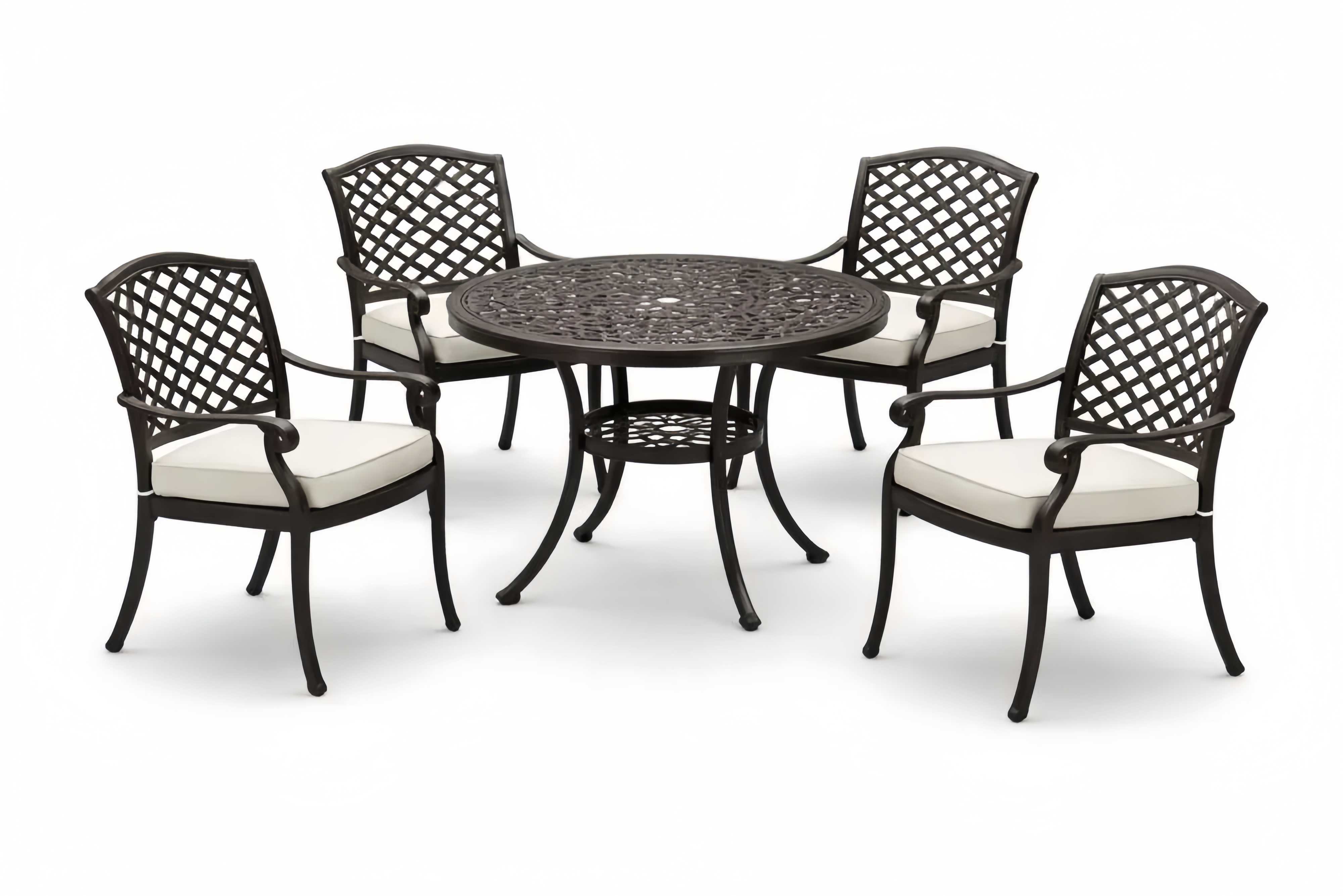 Outdoor Cast Aluminum Patio Dining Set with Round Table and Cushioned Chairs