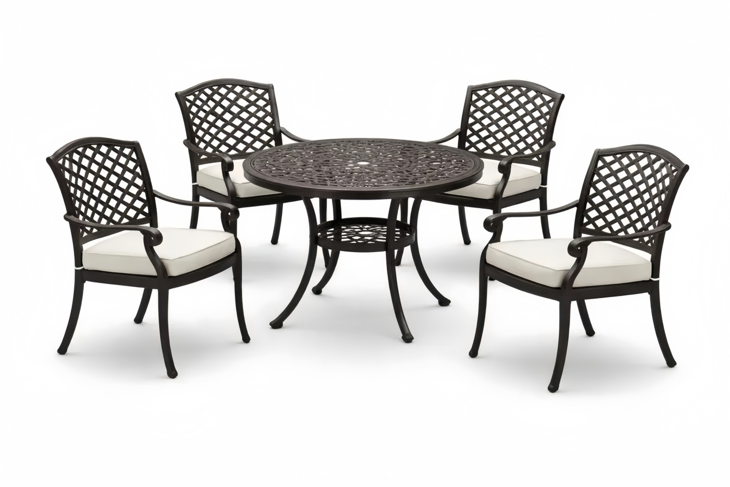 Outdoor Cast Aluminum Patio Dining Set with Round Table and Cushioned Chairs