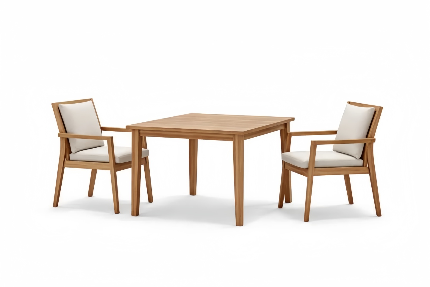 Teak Wood Outdoor Dining Set with Cushions - 2 Chairs and 1 Square Table