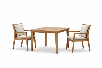 Teak Wood Outdoor Dining Set with Cushions - 2 Chairs and 1 Square Table