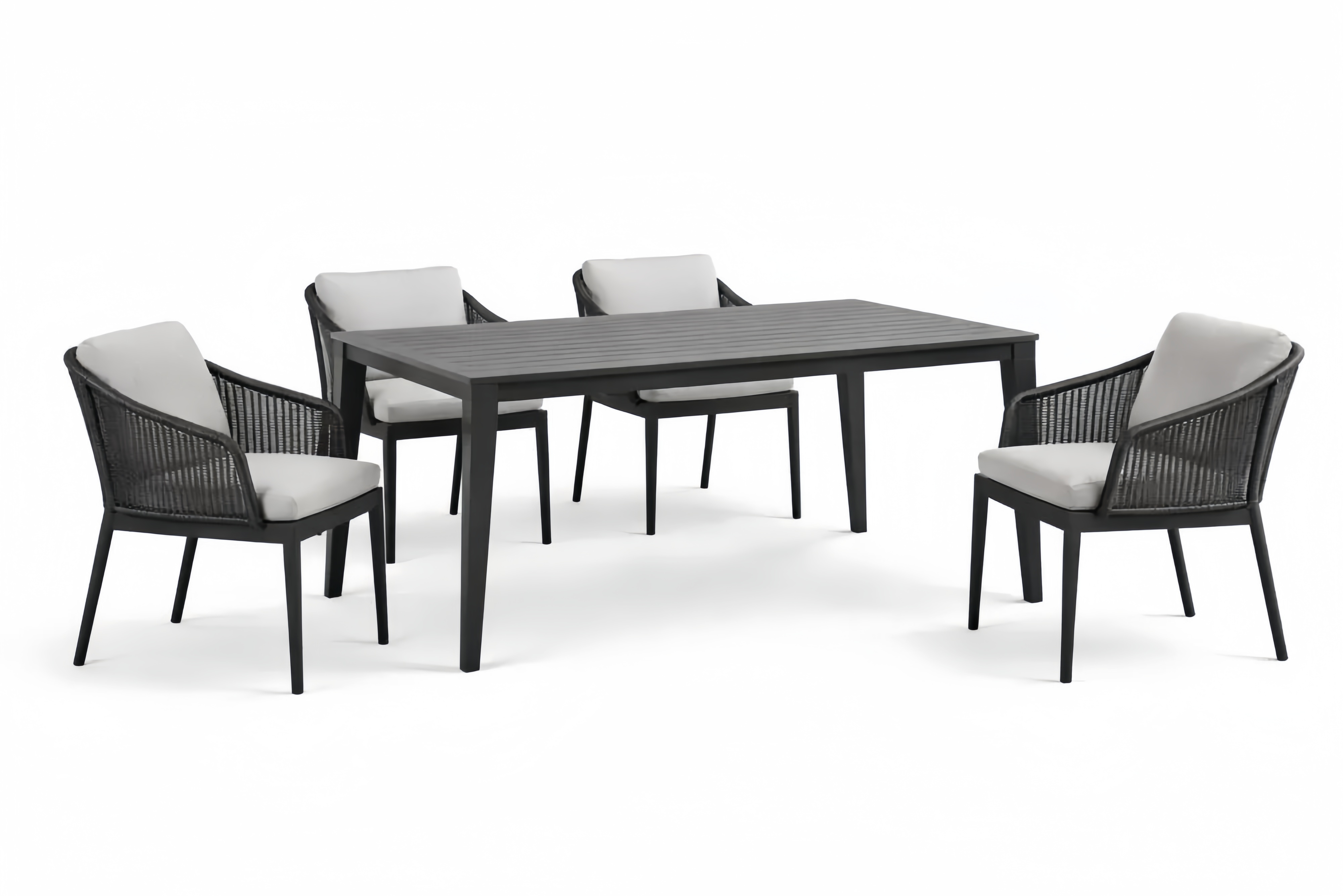 5-Piece Outdoor Dining Set with Aluminum Table and Wicker Chairs in Black and Gray