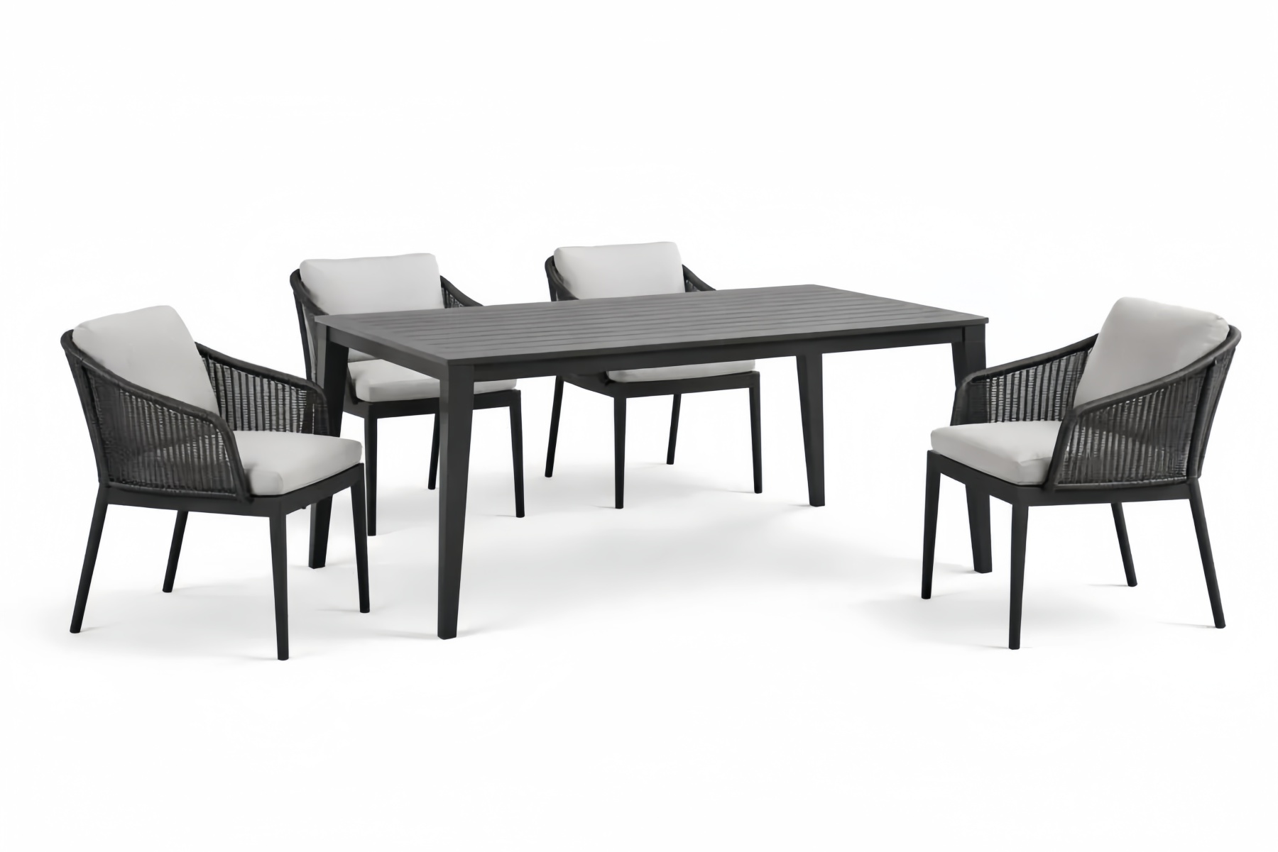 5-Piece Outdoor Dining Set with Aluminum Table and Wicker Chairs in Black and Gray