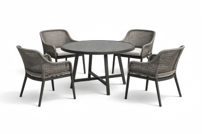 Wicker Patio Dining Set 5-Piece Round Table with Wicker Chairs Steel Frame Gray