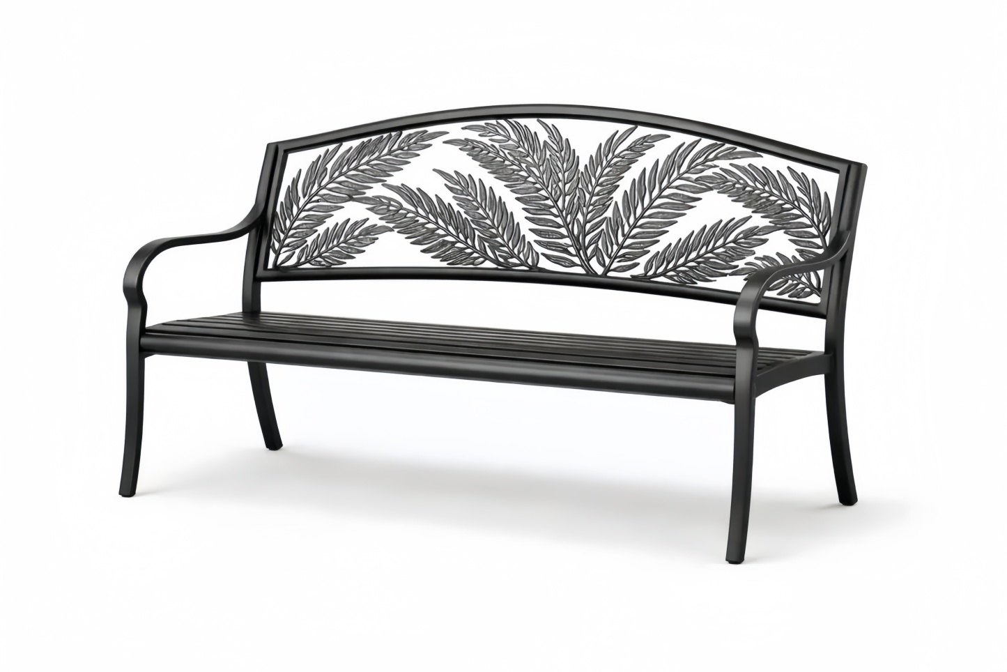 Outdoor Metal Bench with Leaf Design Backrest 127 cm Long