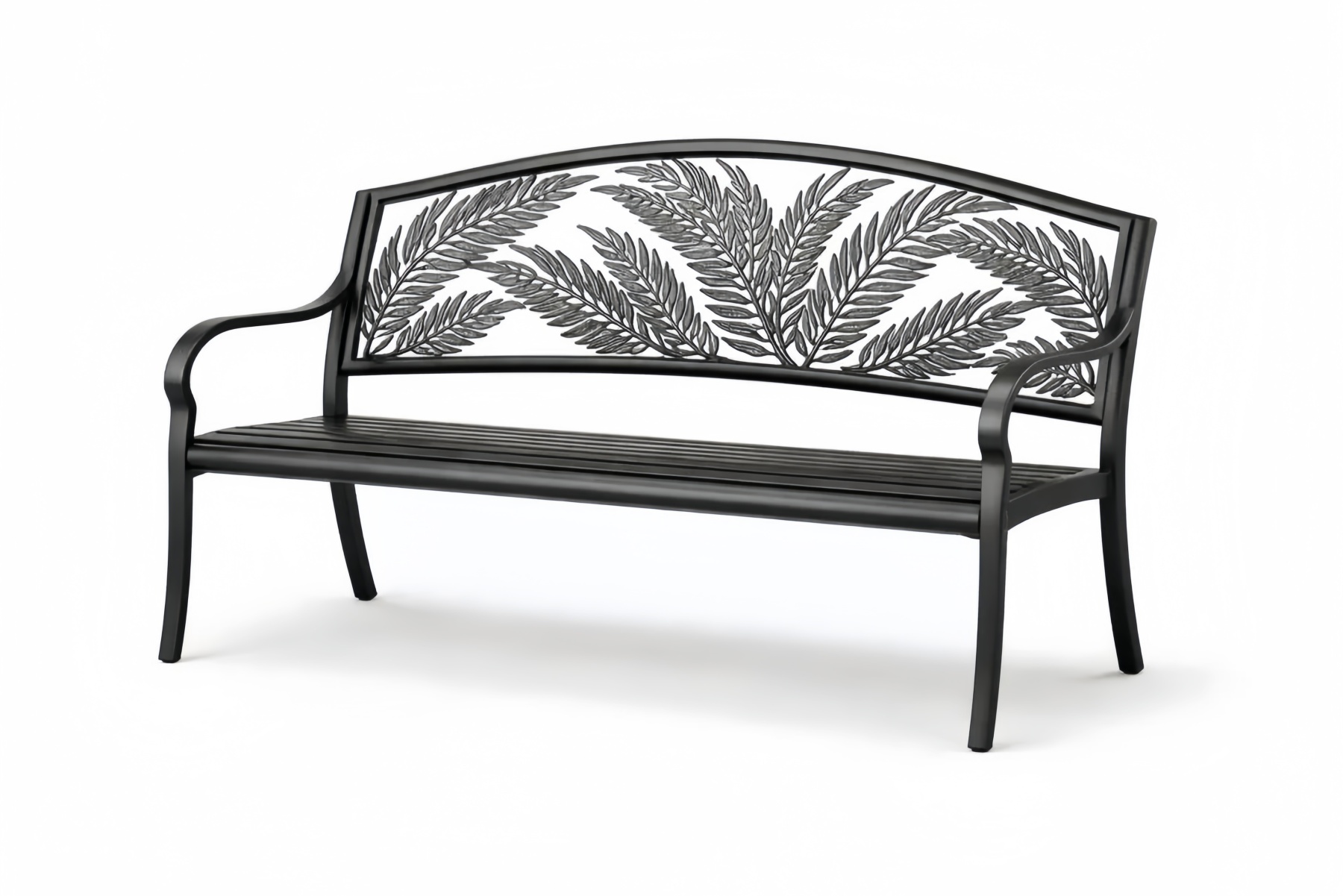 Outdoor Metal Bench with Leaf Design Backrest 127 cm Long