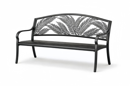 Outdoor Metal Bench with Leaf Design Backrest 127 cm Long