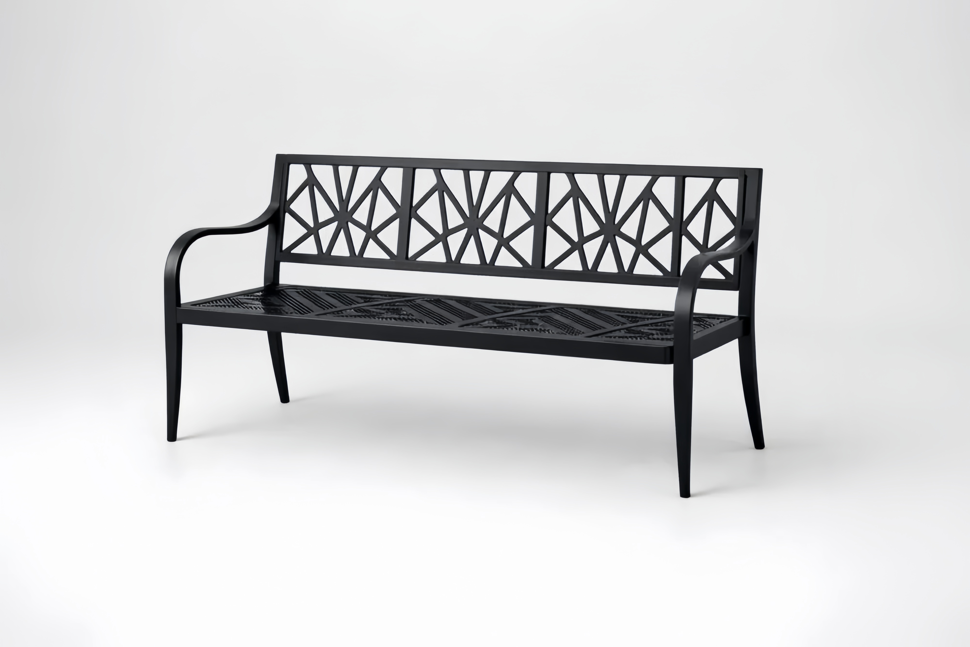 Metal Outdoor Bench Black Geometric Design 150cm
