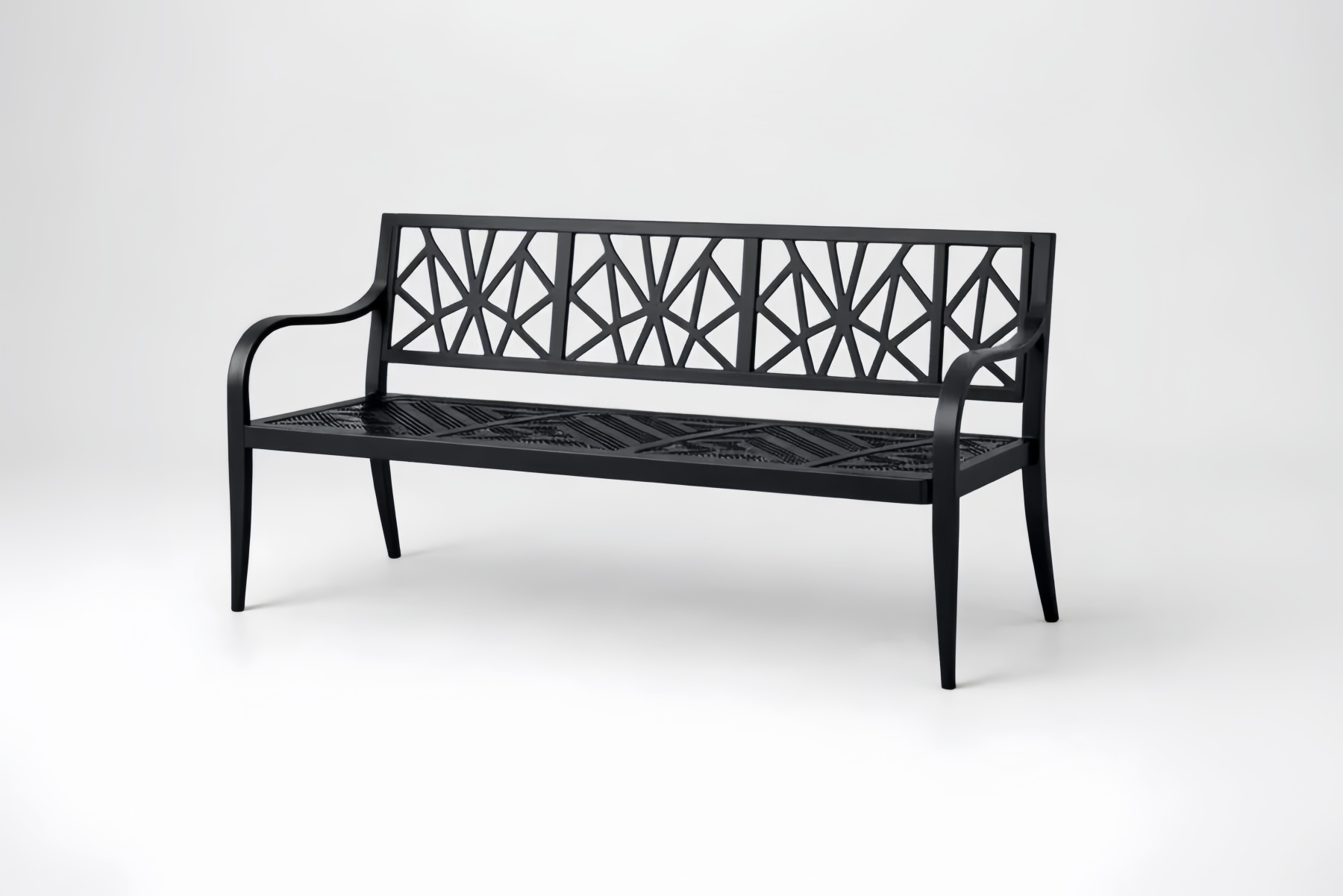 Metal Outdoor Bench Black Geometric Design 150cm