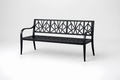 Metal Outdoor Bench Black Geometric Design 150cm