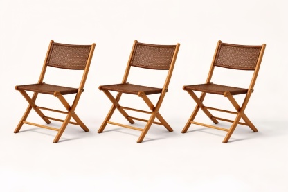 Set of 3 Bamboo Frame Folding Chairs with Woven Rattan Back and Seat Brown
