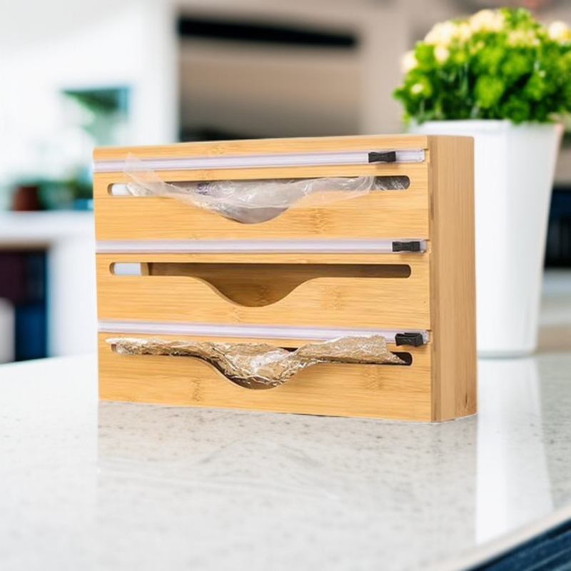 กล่องเก็บฟิล์มห่ออาหารพร้อมลิ้นชัก