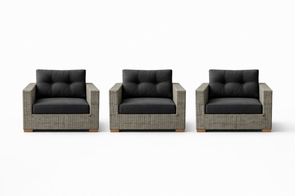 Outdoor Wicker Lounge Chair Set of 3 with Waterproof Cushions Gray