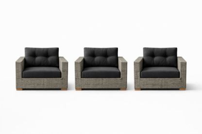 Outdoor Wicker Lounge Chair Set of 3 with Waterproof Cushions Gray